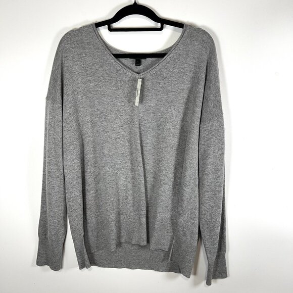 J Crew Sweater Women’s XL Grey Wool Blend V-Neck Long Sleeve Preppy NWT F4956 - Picture 1 of 10